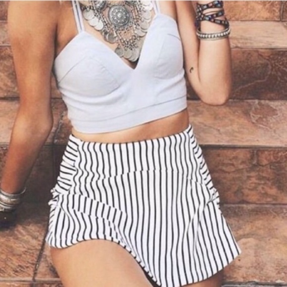 LF Rumor Boutique striped black white panel micro mini skirt skort shorts XS - Picture 4 of 8